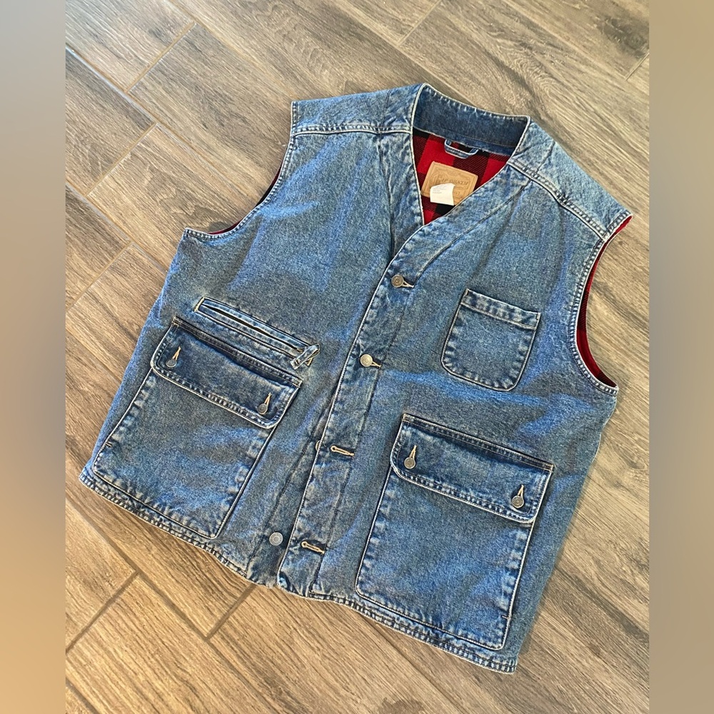 Vintage GAP Denim Vest BLANKET Lined Lumberjack Large Mens
